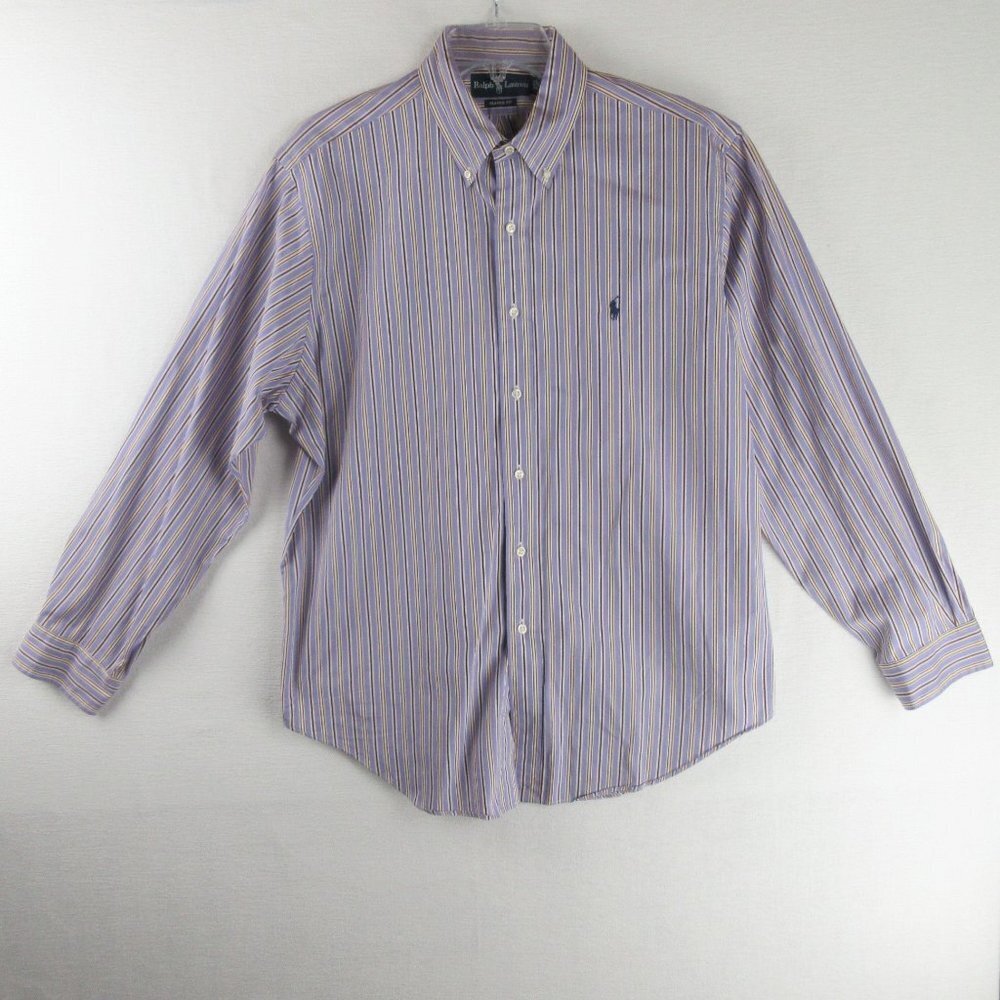 Ralph Lauren Classic Striped Casual Button Down Shirt Size 17 Long Sleeve